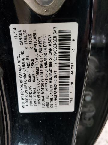 2HGFB2F9XFH510979 - 2015 HONDA CIVIC EXL BLACK photo 12