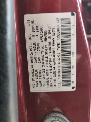 1HGCM66826A032230 - 2006 HONDA ACCORD EX BURGUNDY photo 12