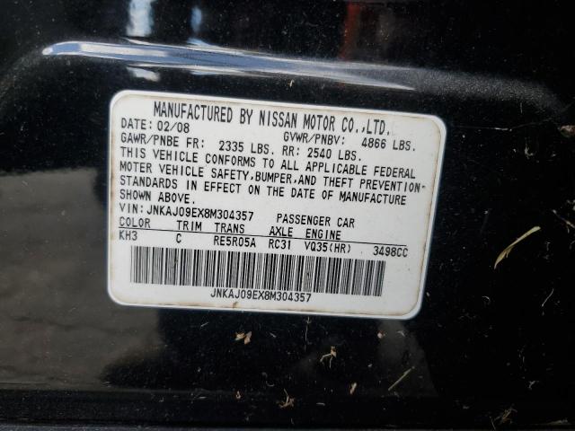 JNKAJ09EX8M304357 - 2008 INFINITI EX35 BASE BLACK photo 12