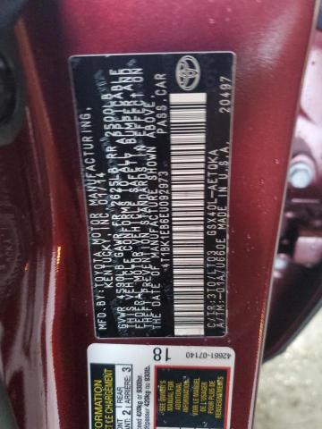 4T1BK1EB6EU092973 - 2014 TOYOTA AVALON BASE 勃艮第红 照片 12