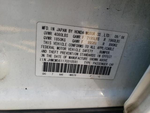 JHMCM56117C010591 - 2007 HONDA ACCORD VALUE WHITE photo 12