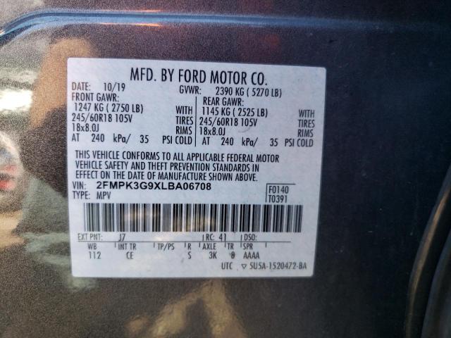 2FMPK3G9XLBA06708 - 2020 FORD EDGE SE GRAY photo 12