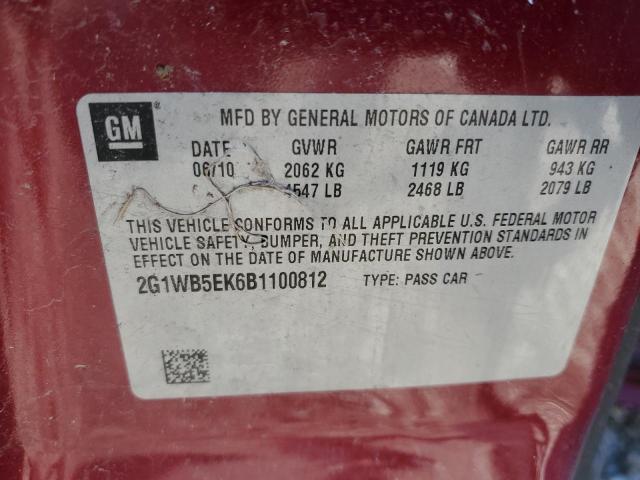 2G1WB5EK6B1100812 - 2011 CHEVROLET IMPALA LT RED photo 12