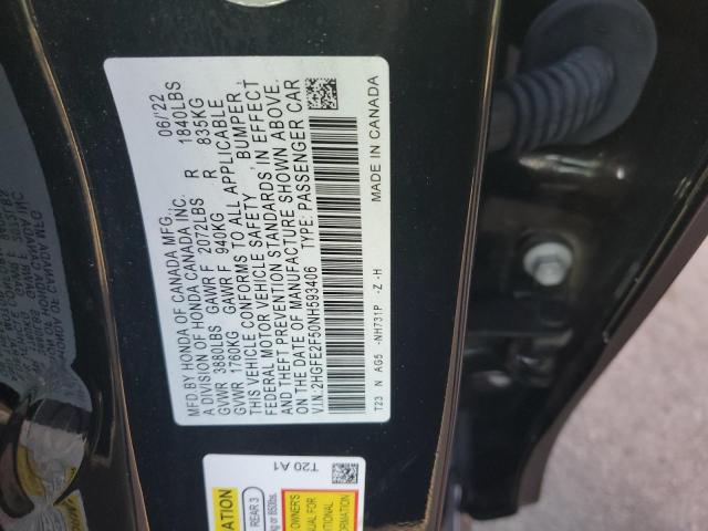 2HGFE2F50NH593406 - 2022 HONDA CIVIC SPORT შავი ფოტო 12