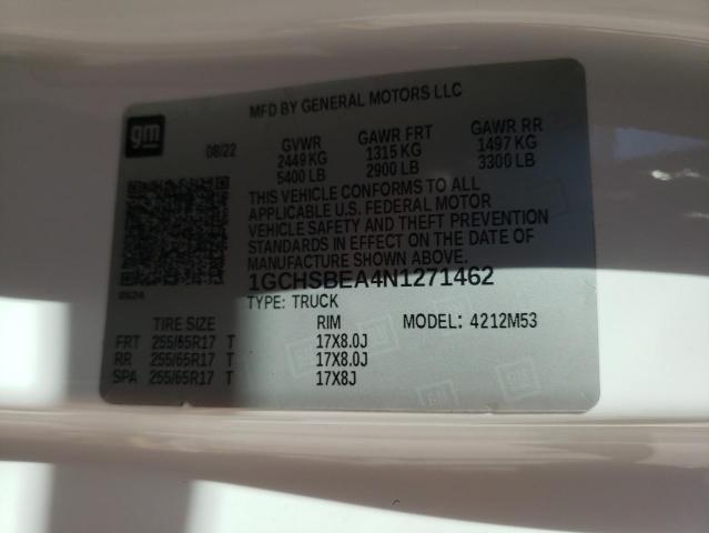 1GCHSBEA4N1271462 - 2022 CHEVROLET COLORADO WHITE photo 13