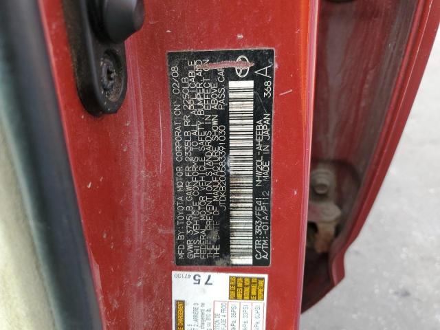 JTDKB20U583391030 - 2008 TOYOTA PRIUS RED photo 12