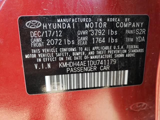 KMHDH4AE1DU741179 - 2013 HYUNDAI ELANTRA GLS RED photo 12