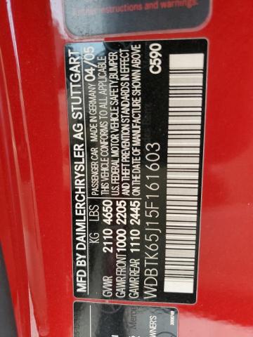 WDBTK65J15F161603 - 2005 MERCEDES-BENZ CLK 320 RED photo 12