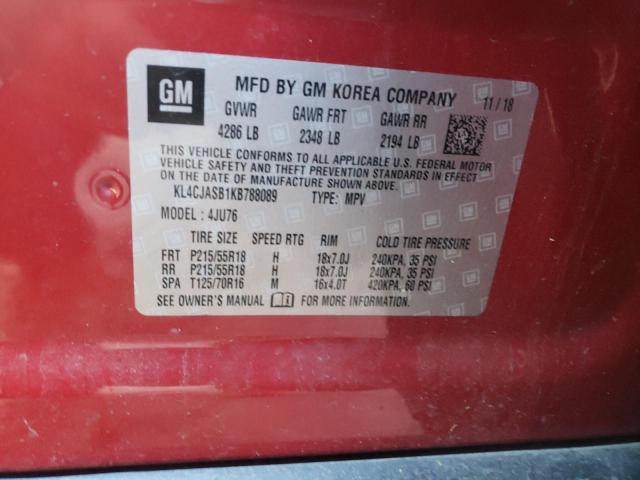 KL4CJASB1KB788089 - 2019 BUICK ENCORE PREFERRED Бордовый фото 12