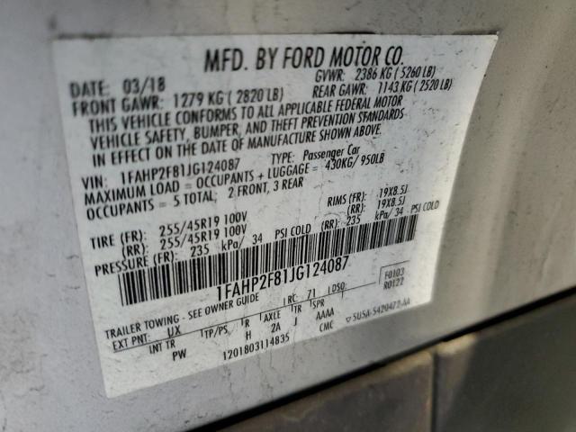 1FAHP2F81JG124087 - 2018 FORD TAURUS LIMITED SILVER photo 12