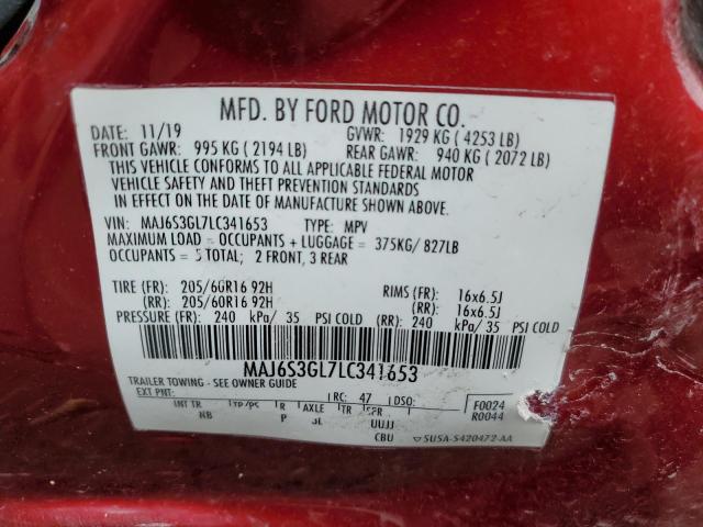 MAJ6S3GL7LC341653 - 2020 FORD ECOSPORT SE RED photo 12