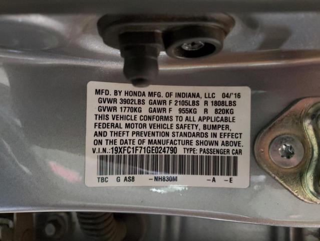 19XFC1F71GE024790 - 2016 HONDA CIVIC EXL ნაცრისფერი ფოტო 13