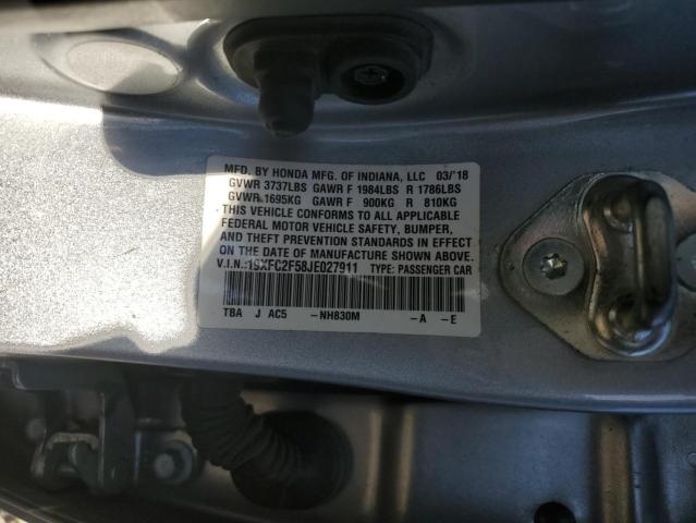 19XFC2F58JE027911 - 2018 HONDA CIVIC LX SILVER photo 12