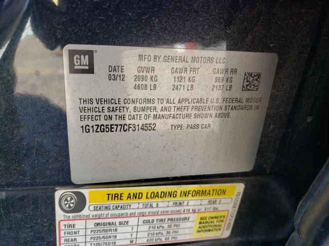 1G1ZG5E77CF314552 - 2012 CHEVROLET MALIBU LTZ გრაფიტი ფოტო 12