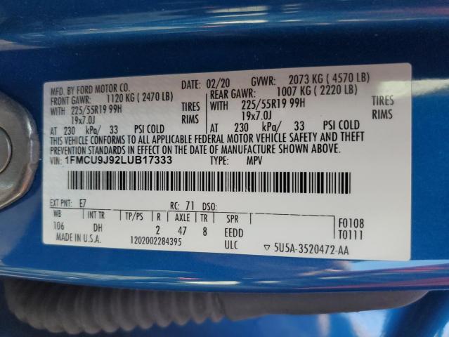 1FMCU9J92LUB17333 - 2020 FORD ESCAPE TITANIUM BLUE photo 14