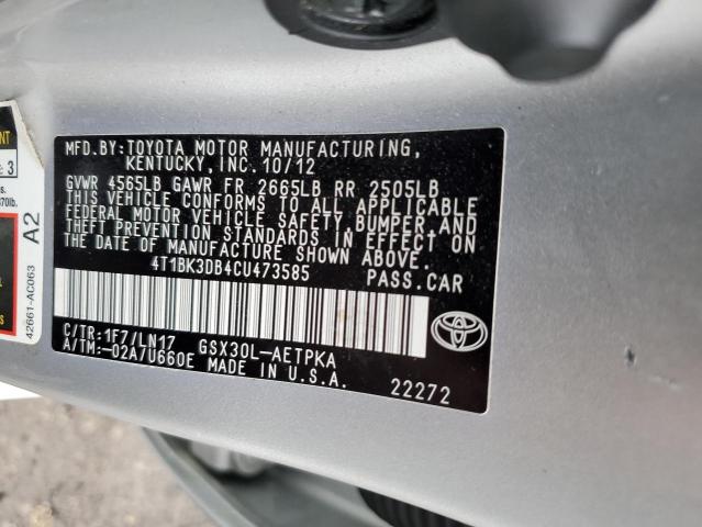 4T1BK3DB4CU473585 - 2012 TOYOTA AVALON BASE 银色 照片 12