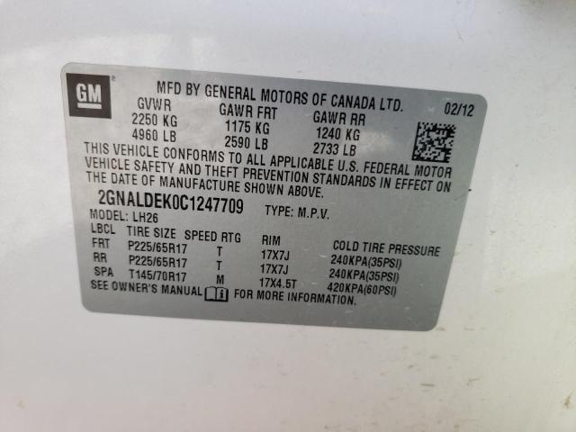 2GNALDEK0C1247709 - 2012 CHEVROLET EQUINOX LT WHITE photo 13