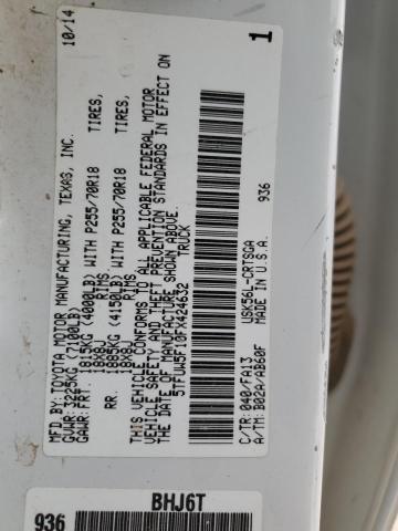 5TFUW5F10FX424632 - 2015 TOYOTA TUNDRA DOUBLE CAB SR/SR5 WHITE photo 12