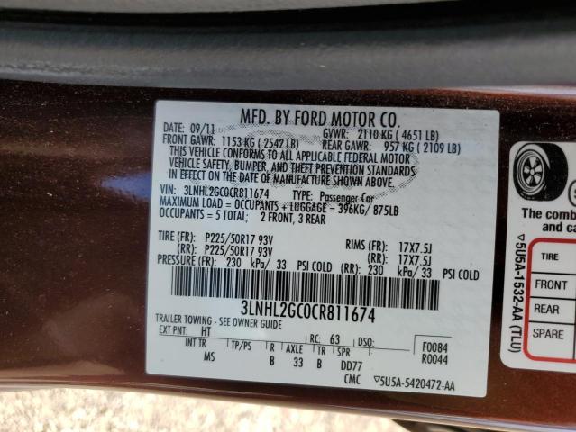 3LNHL2GC0CR811674 - 2012 LINCOLN MKZ MAROON photo 12