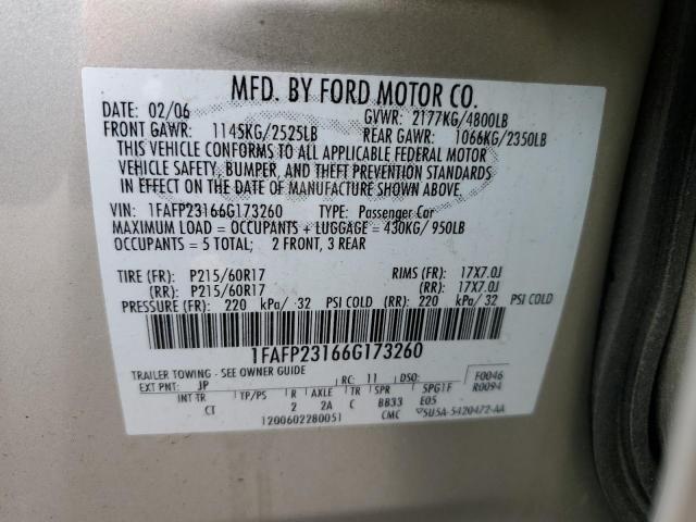 1FAFP23166G173260 - 2006 FORD FIVE HUNDR SE SILVER photo 12