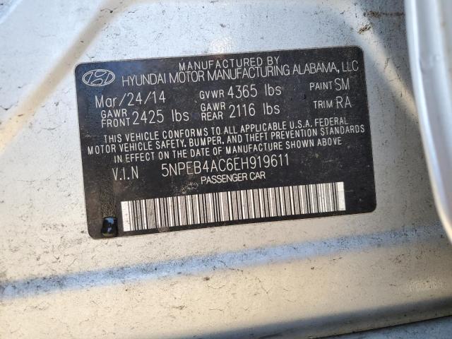 5NPEB4AC6EH919611 - 2014 HYUNDAI SONATA GLS SILVER photo 12