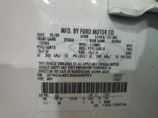 2FMDK48C89BB00761 - 2009 FORD EDGE SEL WHITE photo 13