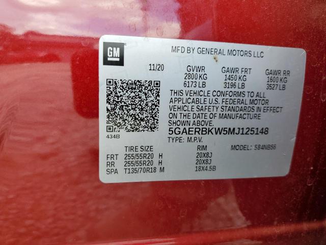 5GAERBKW5MJ125148 - 2021 BUICK ENCLAVE ESSENCE 红色 照片 13