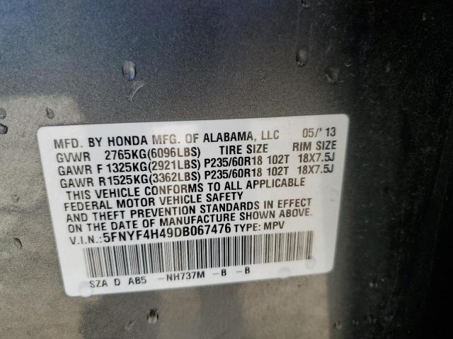 5FNYF4H49DB067476 - 2013 HONDA PILOT EX CHARCOAL photo 14