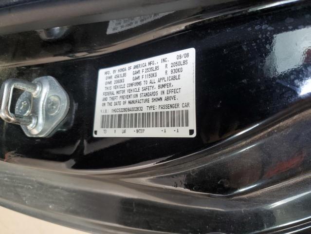 1HGCS22809A002832 - 2009 HONDA ACCORD EXL BLACK photo 12