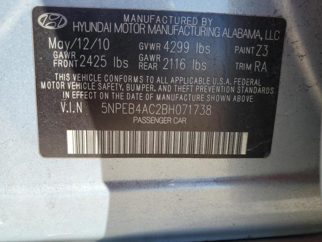 5NPEB4AC2BH071738 - 2011 HYUNDAI SONATA GLS SILVER photo 12