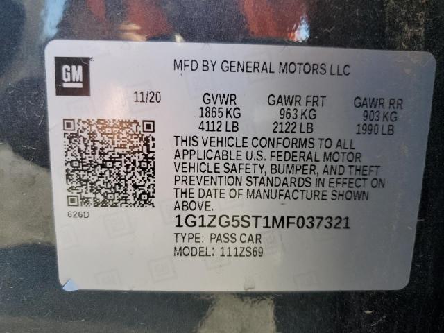 1G1ZG5ST1MF037321 - 2021 CHEVROLET MALIBU RS CHARCOAL photo 12