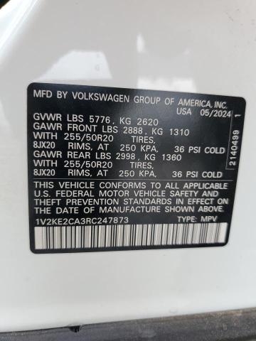 1V2KE2CA3RC247873 - 2024 VOLKSWAGEN ATLAS CROS SE Белый фото 14