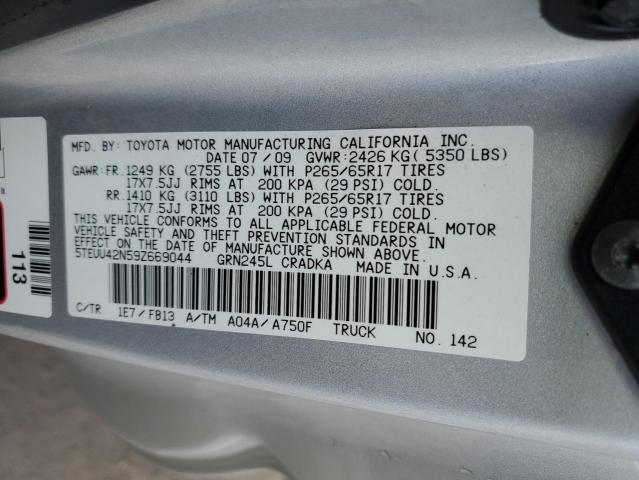 5TEUU42N59Z669044 - 2009 TOYOTA TACOMA ACCESS CAB ვერცხლისფერი ფოტო 12