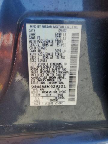 5N1BR18B88C629201 - 2008 NISSAN PATHFINDER LE 蓝色 照片 13