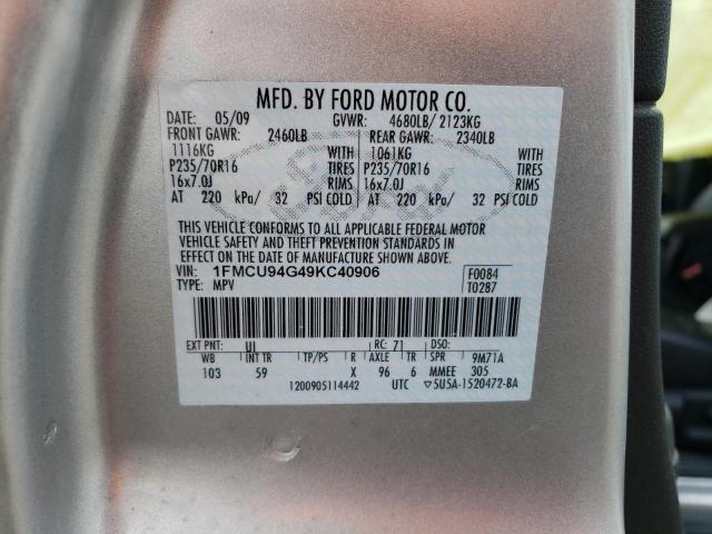 1FMCU94G49KC40906 - 2009 FORD ESCAPE LIMITED SILVER photo 13