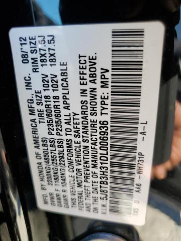 5J8TB3H31DL006936 - 2013 ACURA RDX BLACK photo 13