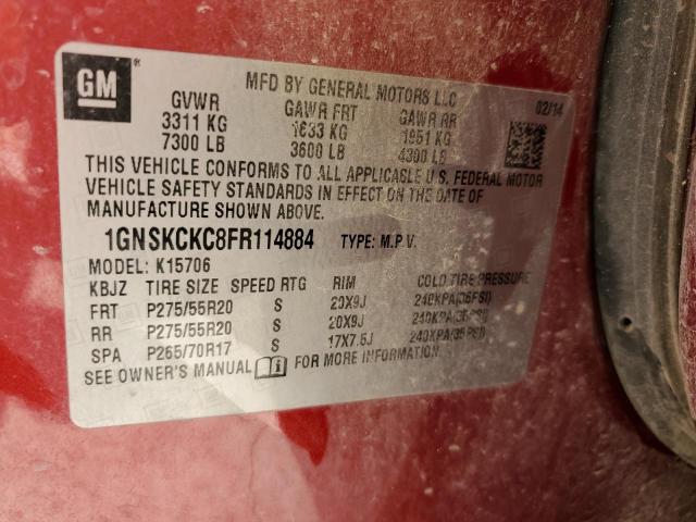 1GNSKCKC8FR114884 - 2015 CHEVROLET TAHOE K1500 LTZ RED photo 13