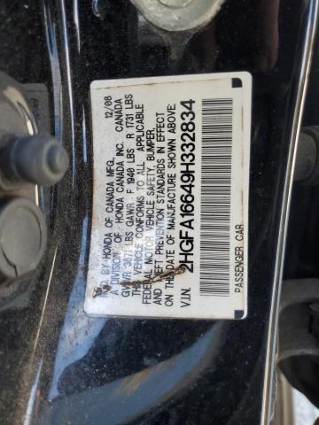 2HGFA16649H332834 - 2009 HONDA CIVIC LX-S BLACK photo 12