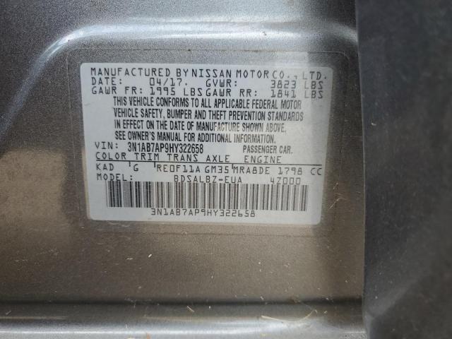 3N1AB7AP9HY322658 - 2017 NISSAN SENTRA S SILVER photo 12