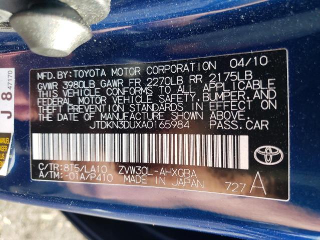 JTDKN3DUXA0165984 - 2010 TOYOTA PRIUS BLUE photo 12