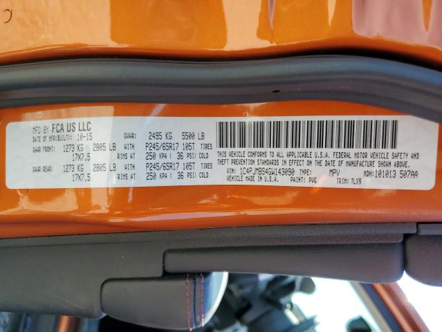 1C4PJMBS4GW143090 - 2016 JEEP CHEROKEE TRAILHAWK ORANGE photo 14