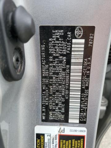 4T1BF1FK0HU673618 - 2017 TOYOTA CAMRY LE SILVER photo 12