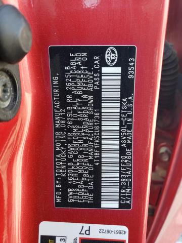 4T1BF1FK5CU617361 - 2012 TOYOTA CAMRY BASE RED photo 12