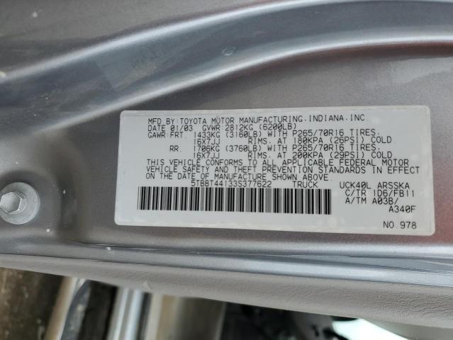 5TBBT44133S377622 - 2003 TOYOTA TUNDRA ACCESS CAB SR5 SILVER photo 12