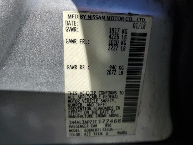 1N4AL3AP2JC177468 - 2018 NISSAN ALTIMA 2.5 SILVER photo 12