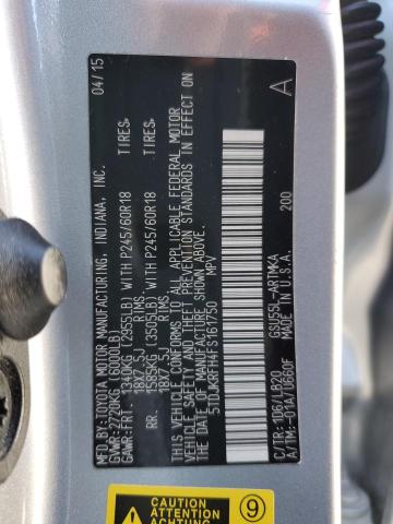 5TDJKRFH4FS161750 - 2015 TOYOTA HIGHLANDER XLE GRAY photo 12