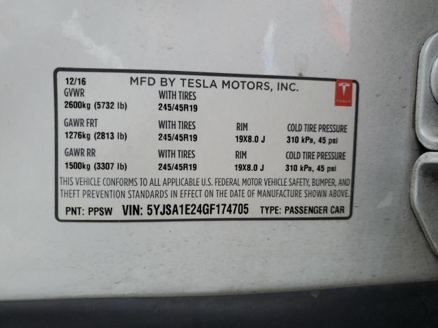 5YJSA1E24GF174705 - 2016 TESLA MODEL S Սպիտակ լուսանկար 12