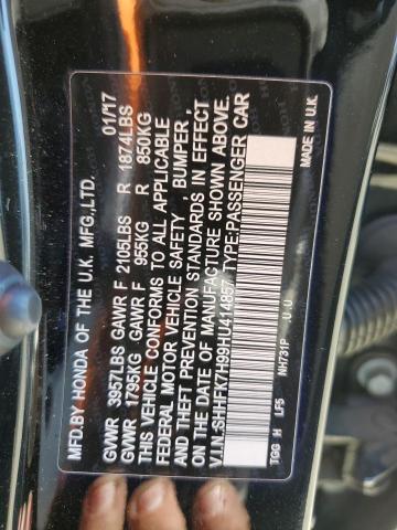 SHHFK7H99HU414857 - 2017 HONDA CIVIC SPORT TOURING BLACK photo 12