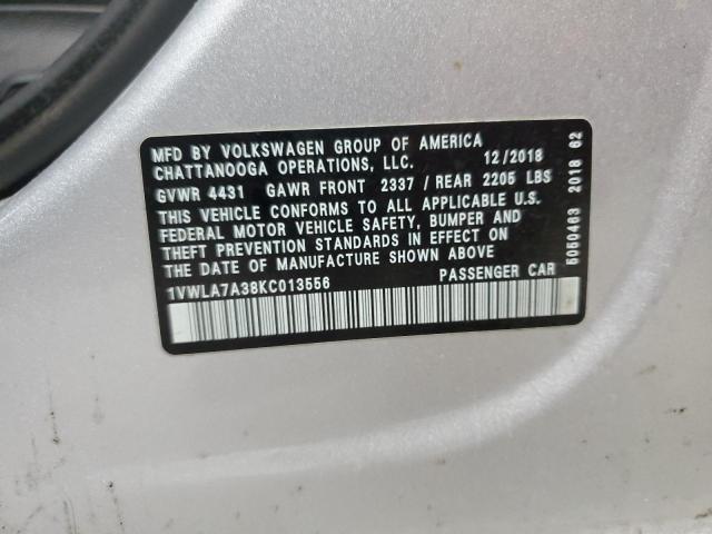 1VWLA7A38KC013556 - 2019 VOLKSWAGEN PASSAT WOLFSBURG SILVER photo 13