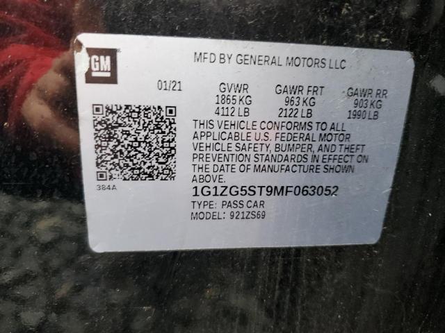 1G1ZG5ST9MF063052 - 2021 CHEVROLET MALIBU RS 黑色 照片 12